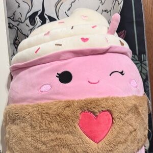 Squishmallows Pink Cream Brown Ice Cream Plush with Heart